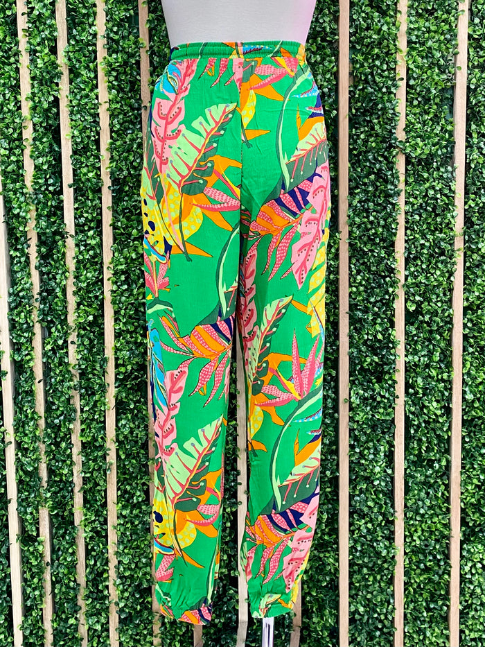 Green Tropical Print Pant
