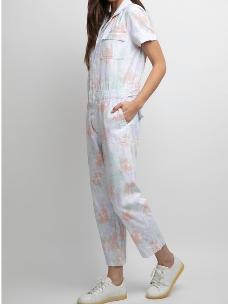 Tie Dye Splatter Utility Jumpsuit