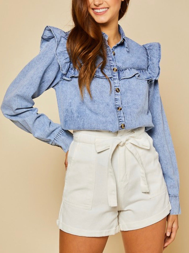 Ruffled Detail Denim blouse