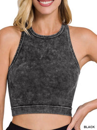 Washed Ribbed High Neck Cropped Basic