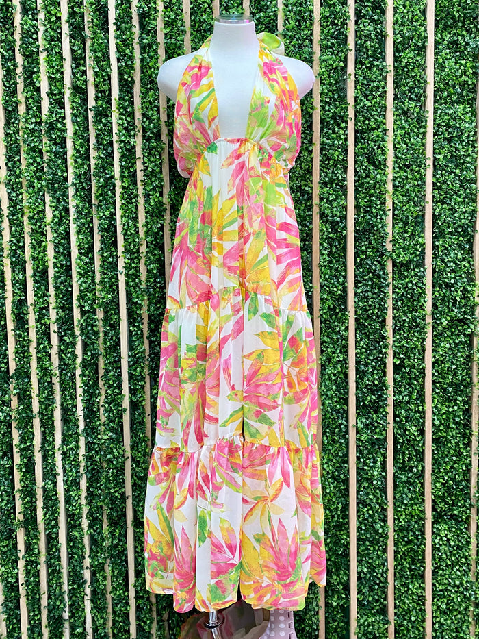 Ivory Floral Halter Maxi