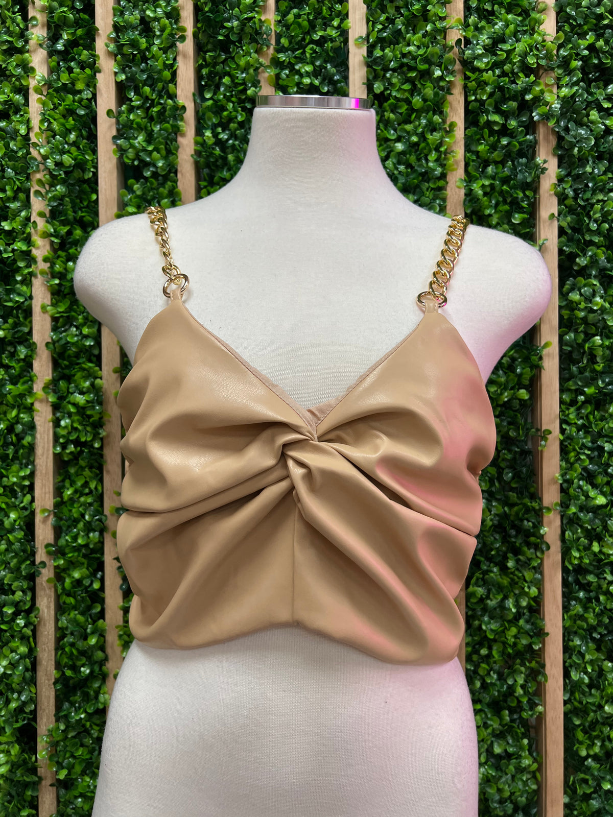 Cream Pleather Twist Crop Top