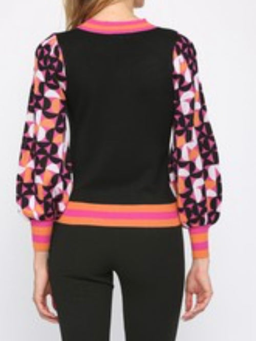 Black Pink Orange Geo Sweater