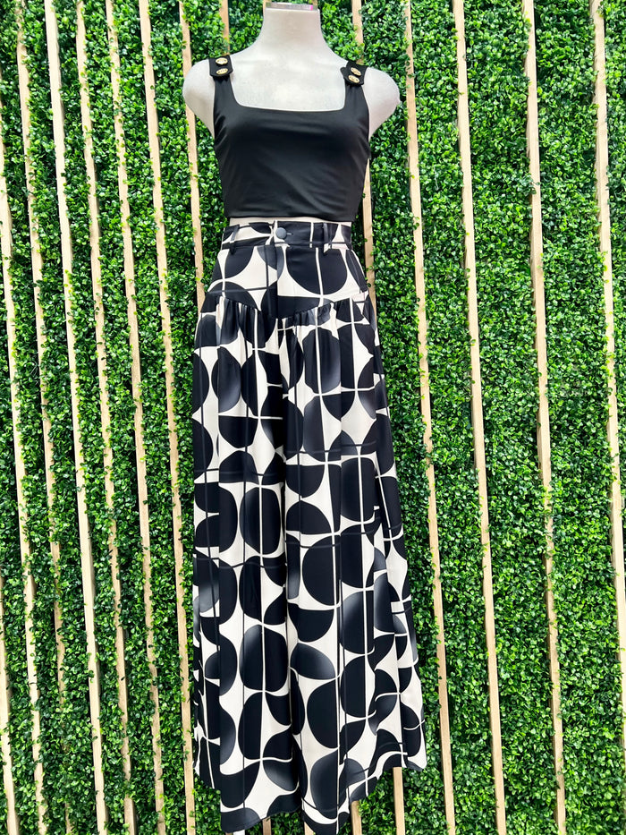 Black Geo Print Wide Leg Pant