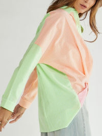 Neon Stripe Twist Button Down Shirt