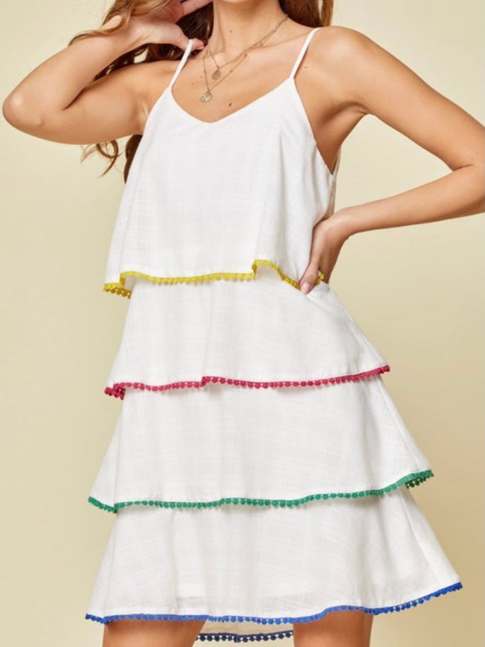 Color Block Trim Tiered Dres