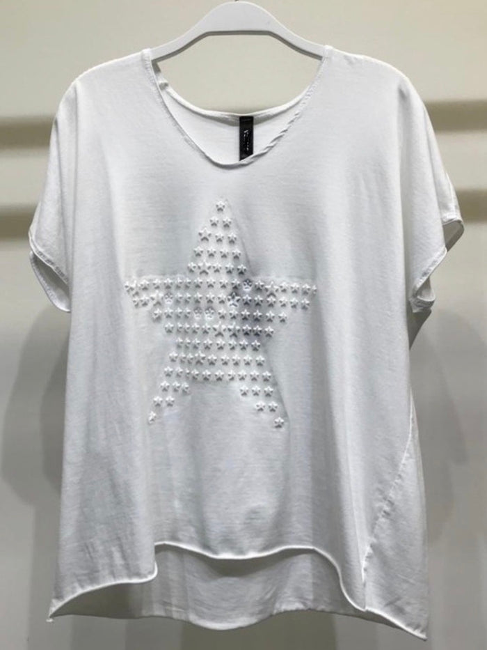 White Star Embossed V Neck