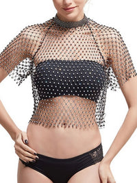 Rhinestone Net Coverup Top