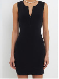 Black Delicate Front Zip Short Dress