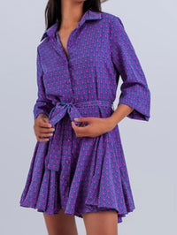 Purple Print Shirt Short Dress