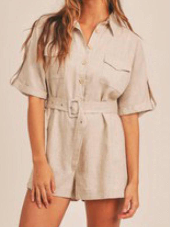 Linen Belted Utility Romper