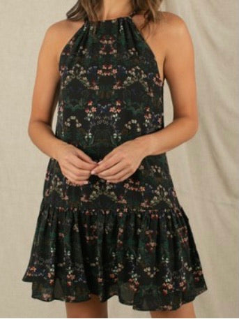 Black Floral Drop Waist Dress