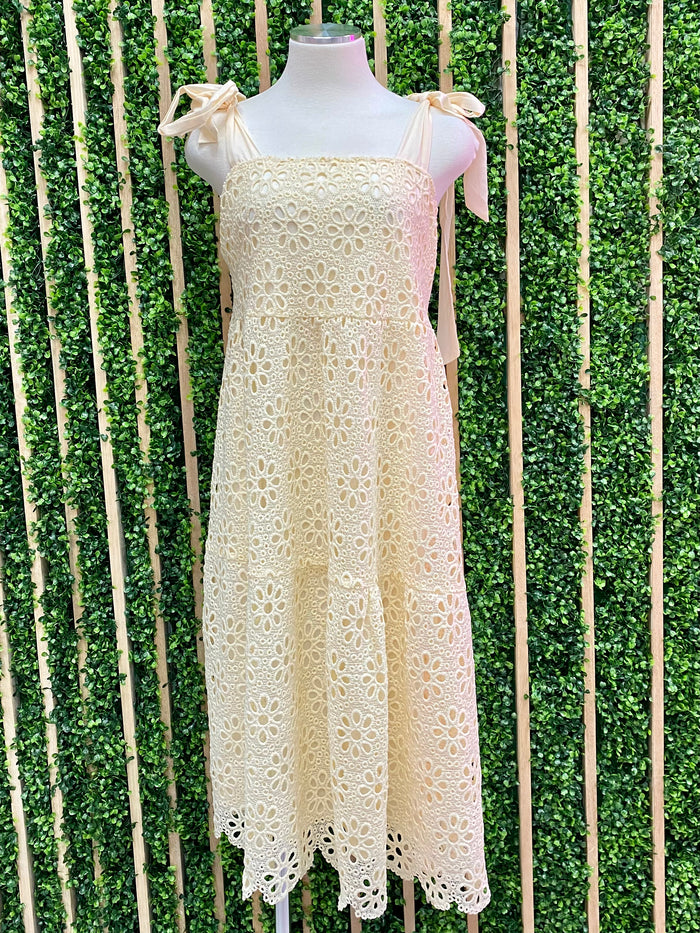 Delicate Cream Eyelet Midi Dress