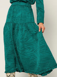 Emerald Green Textureed Tiered Midi Skirt