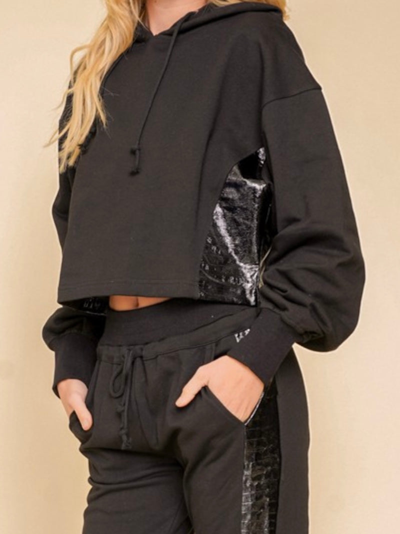 Faux Leather Side Panel Jogger Set