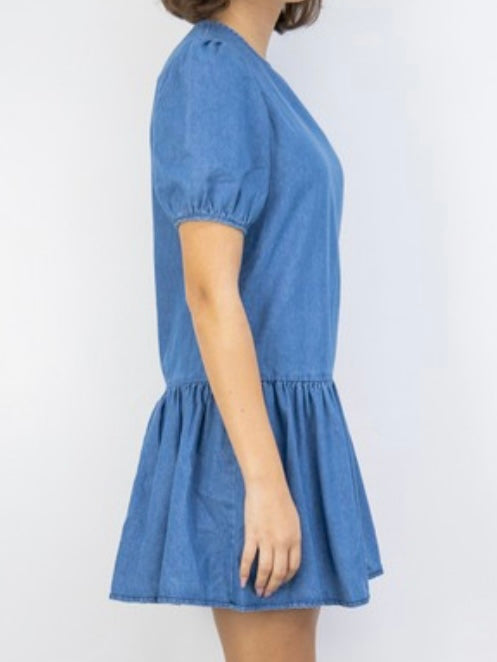 Denim Balloon Sleeve Short Dress