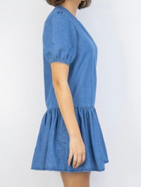 Denim Balloon Sleeve Short Dress