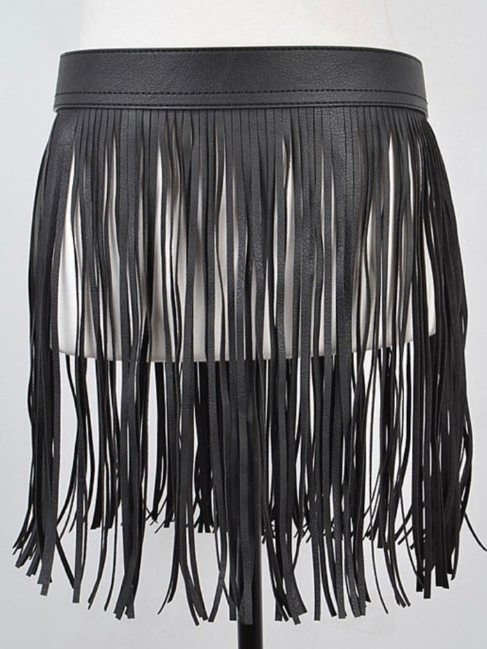 Black Leatherette Fringe Belt