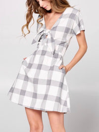 White Black Checkered Plaid Dress