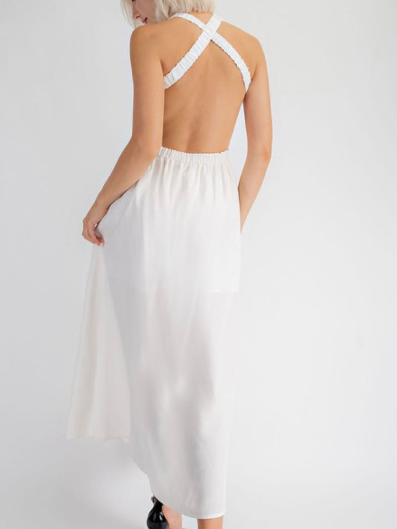 White Open Back Midi Dress