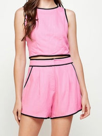 Piping Detail Linen Short Pant Set