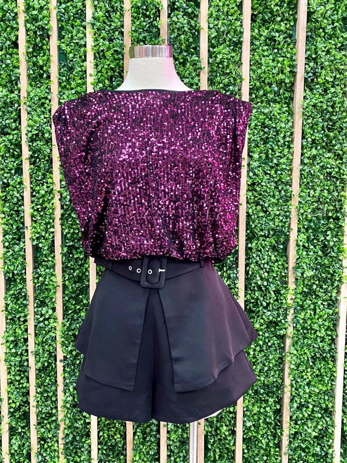 Sequin Muscle Sleeve Blouse