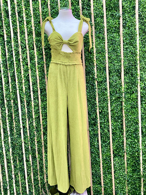 Chartreuse Cutout Pleated Jumpsuit