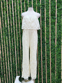 Delicate Cream Lace Strapless Jumpsuit