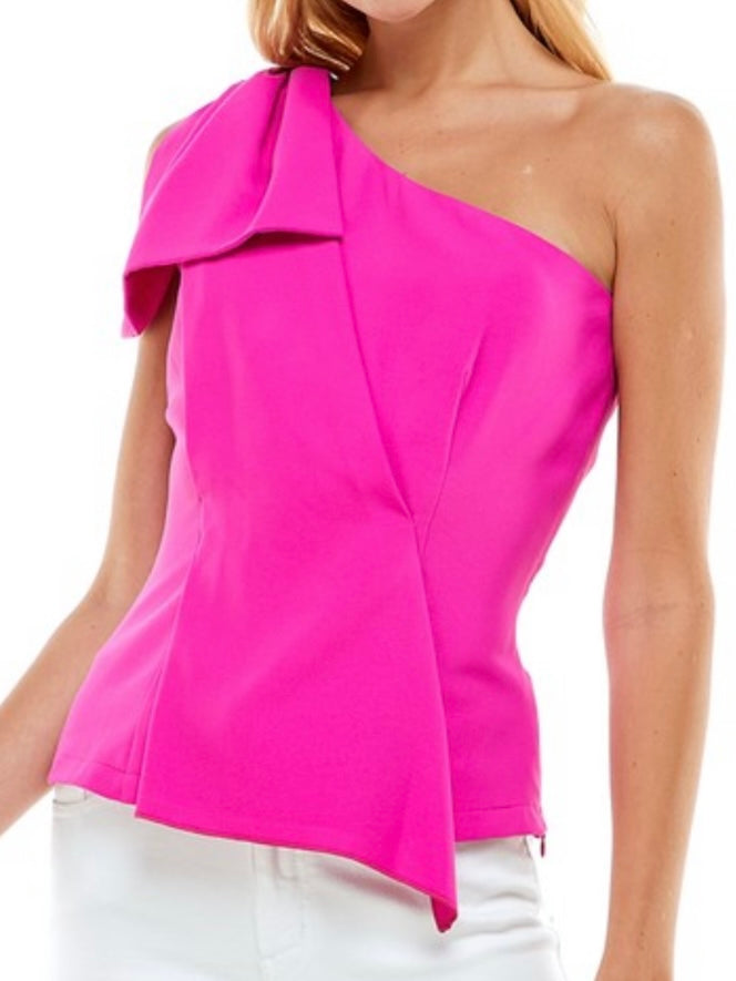 Magenta Bow Detail One Shoulder Top