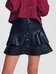 Black Tiered Pleather Mini Skirt