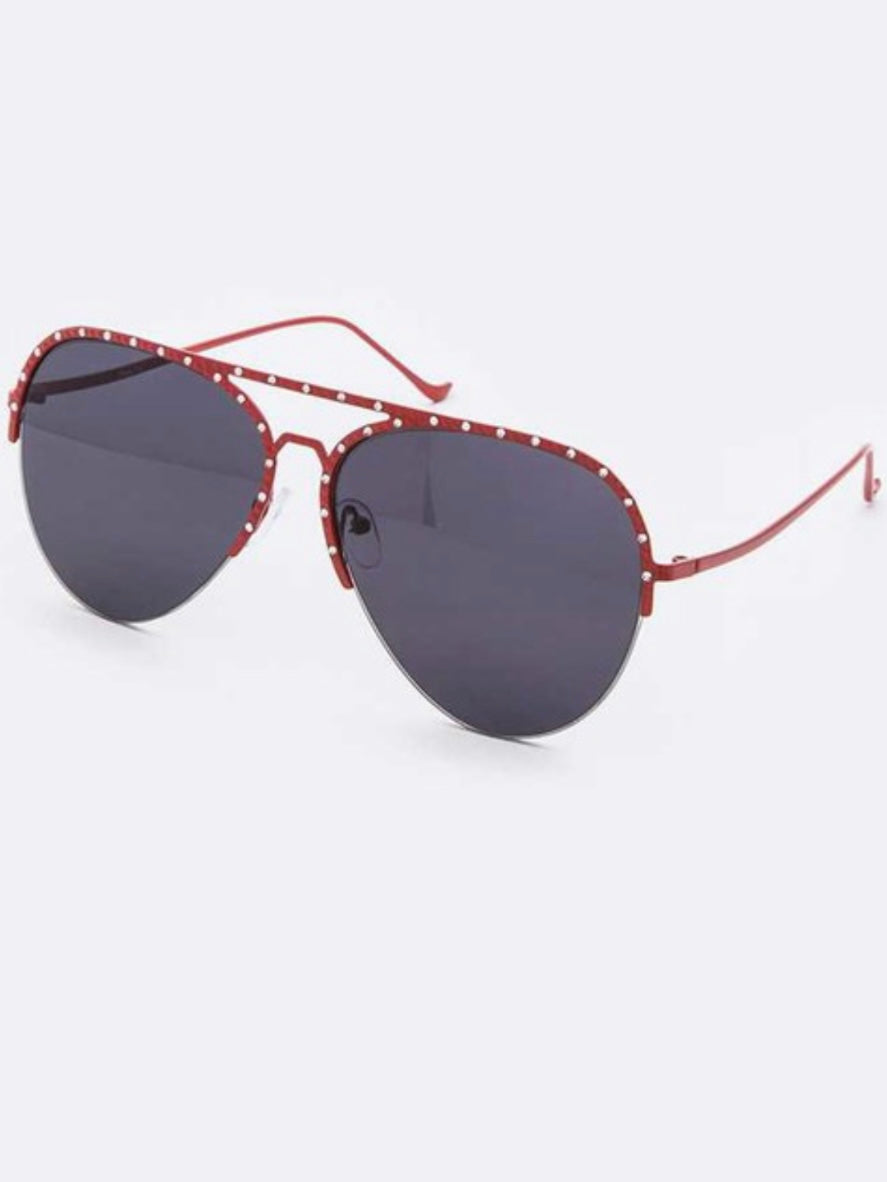 Studded Fashion Aviator Sunglasses