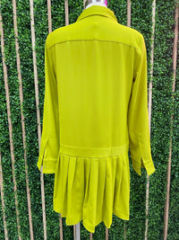 Lime Pleated Drop Waist Dress