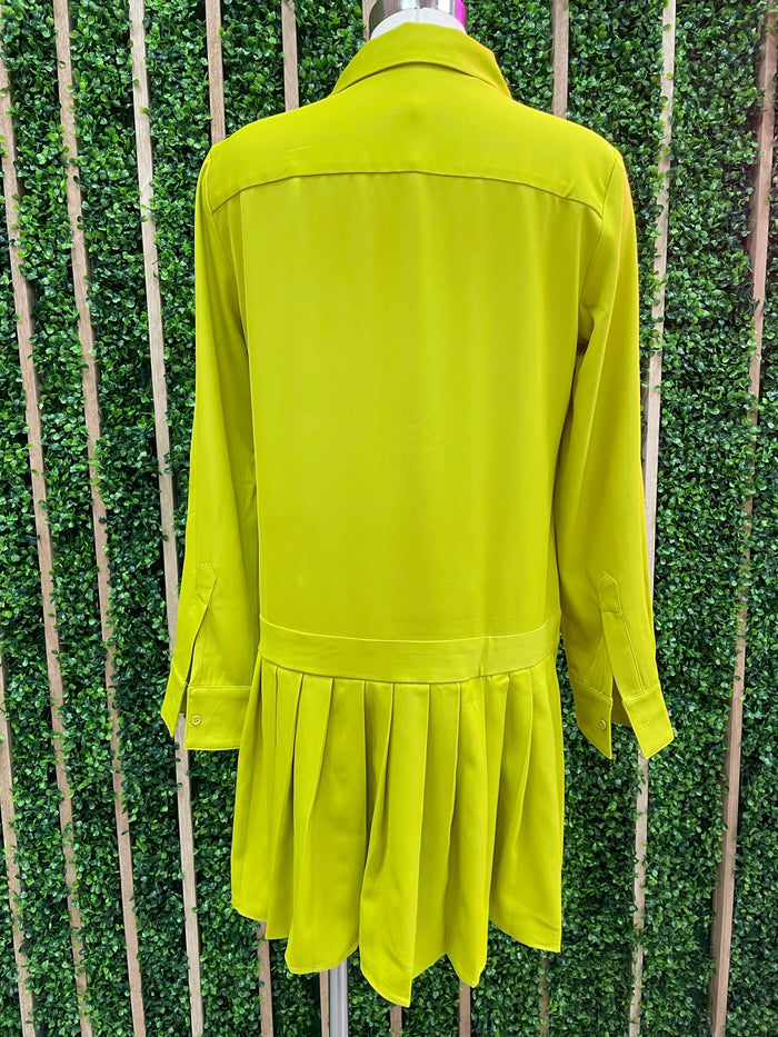 Lime Pleated Drop Waist Dress