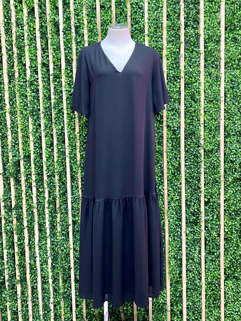 Delicate Black Flutter Sleeve Maxi Dress