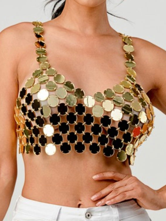 Hollow Out Metallic Crop Top