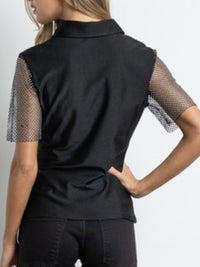 Black Rhinestone Mesh Collar Blouse