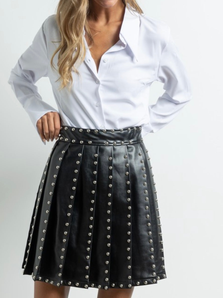 Black Studded Pleather Skirt