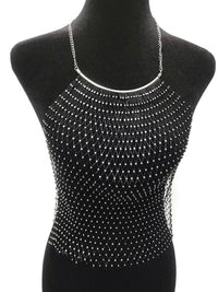 Rhinestone Net Halter Coverup Top