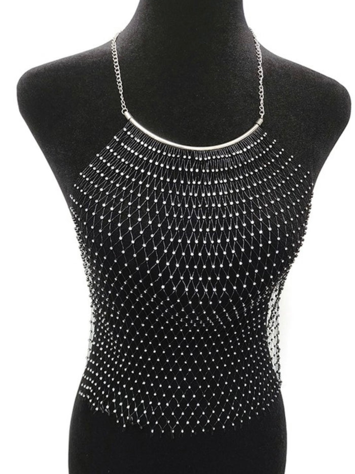 Rhinestone Net Halter Coverup Top