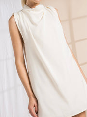 Elegant Cream Satin Cowl Neck SHift Dress