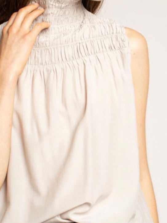 Sand Smocked Sleeveless Top