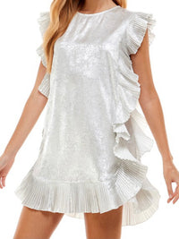 Metallic Ruffle Trim Short Dress