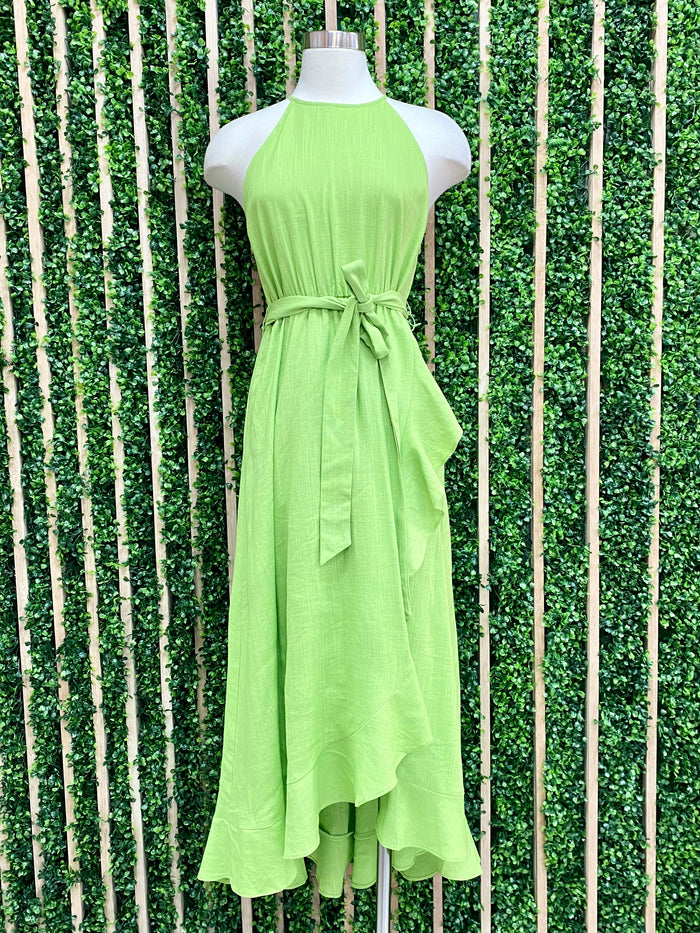 Lime Ruffle Hem Midi Dress