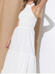 White Smocked Halter Maxi Dress