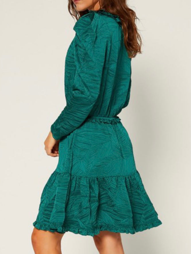 Emerald Green Textured Short Dress