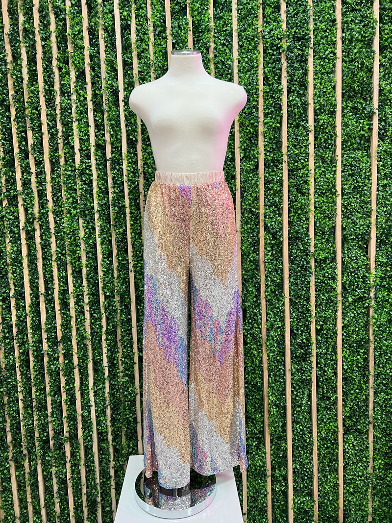 Multi Sequin Wide Leg Pants