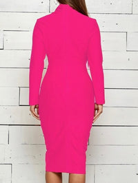 Hot Pink V Neck Bandage Midi Dress