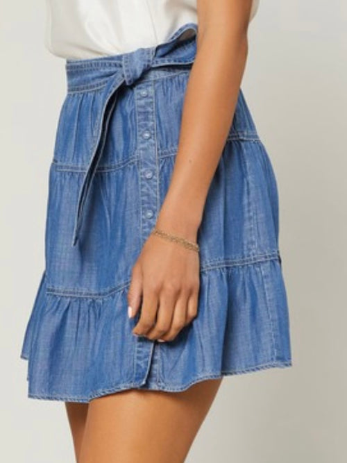 Chambray Tiered Short Skirt
