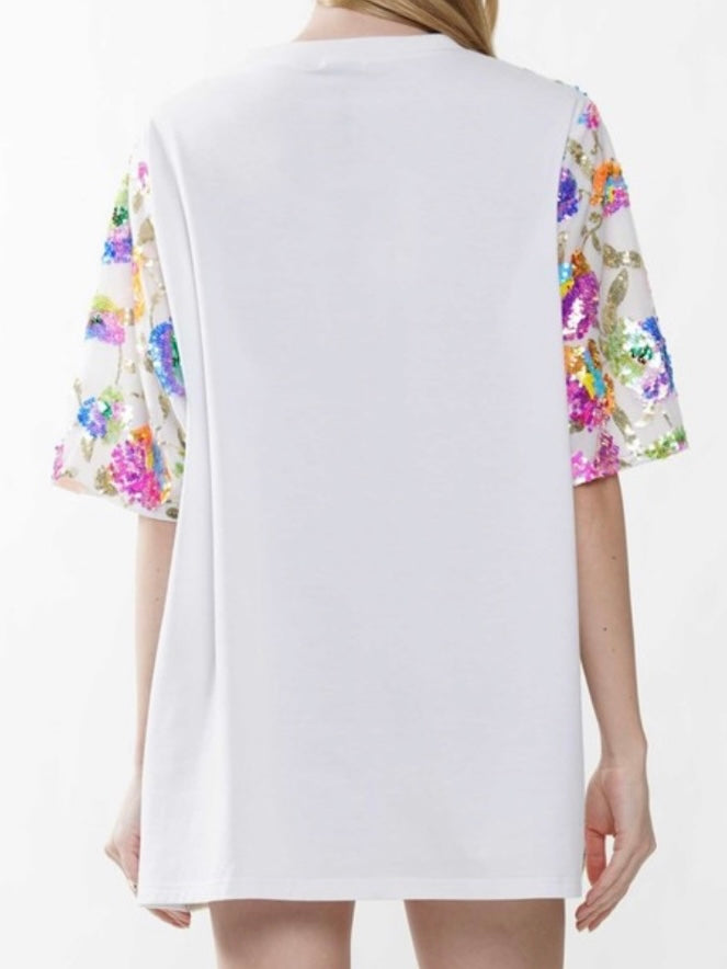 Floral Sequin Embroidered Shirt Dress