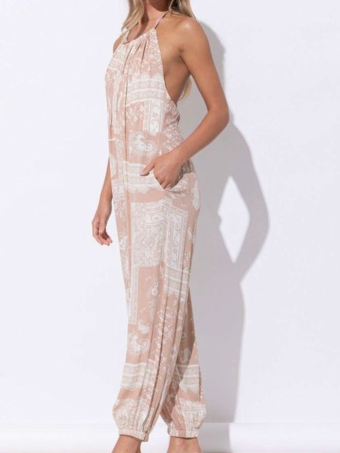 Blush Paisley Halter Jogger Jumpsuit